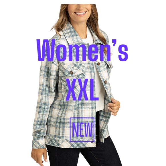 Women's Boston Traders XXL 20 - 22 Button Shirt Jacket Shacket Plaid Teal Blue - Picture 2 of 9